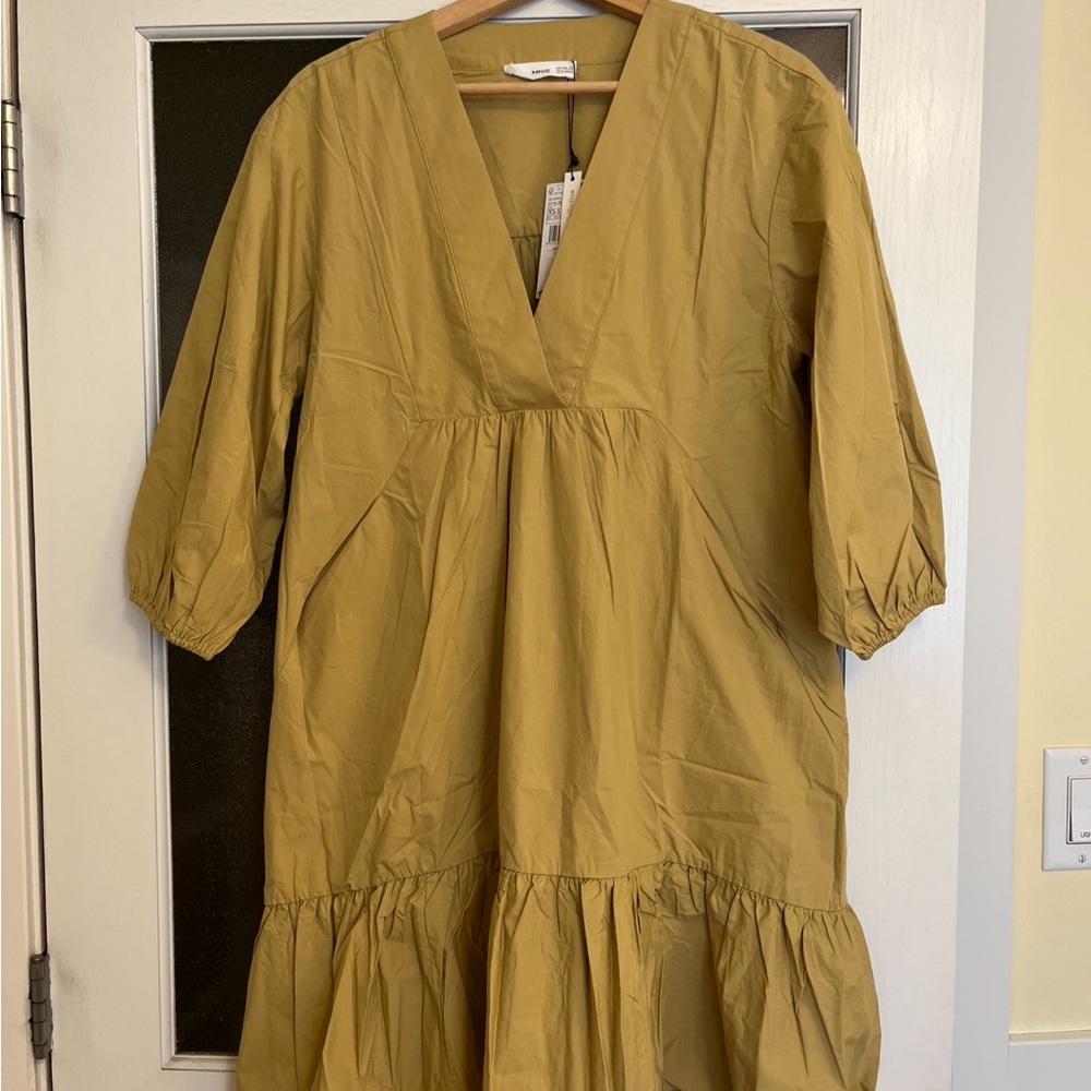 Mango Mustard V-Neck Dress with pockets